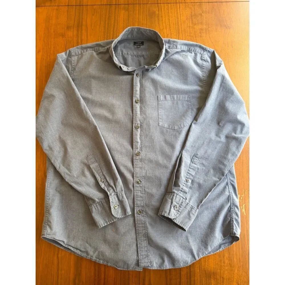J.Crew Men's Heathered Grey Long-Sleeve Button-Down Shirt - Size XL